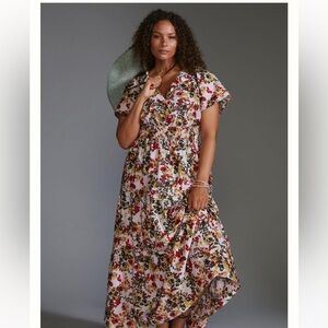 Anthropologie Floral Maxi Dress - Red, Yellow, Green